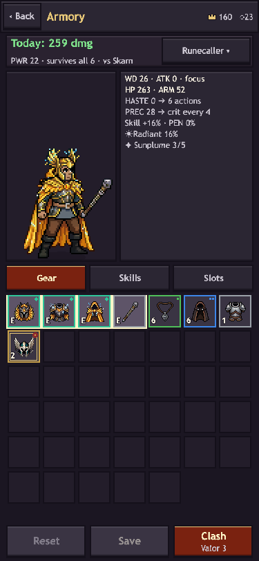 Armory paper doll with gear sorted best-for-today